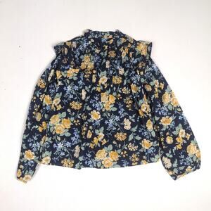 Janie And Jack Blouse Girls Sz 8 Navy Floral Smocked Cottagecore